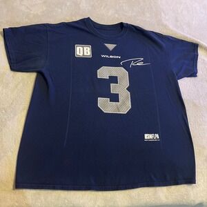 Russell Wilson NFLPA Fanatics Seattle Seahawks Navy Blue QB T Shirt XL Mens Logo
